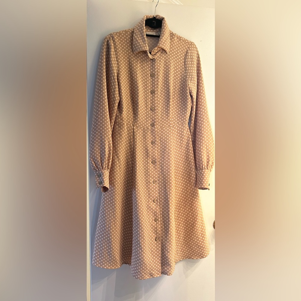 Long sleeve cream/tan polka dot dress